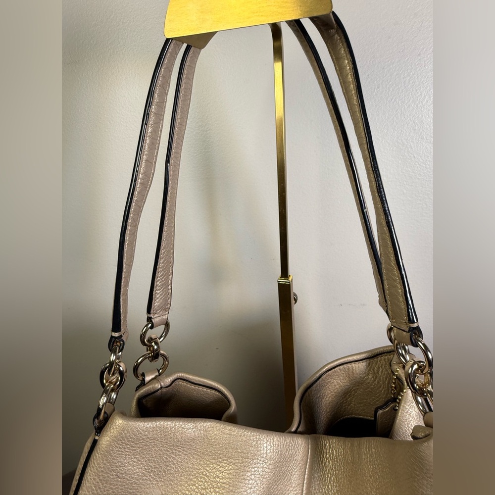 Coach Madison Phoebe shoulder tote bag pebbled leather metallic light gold EUC - Picture 10 of 16